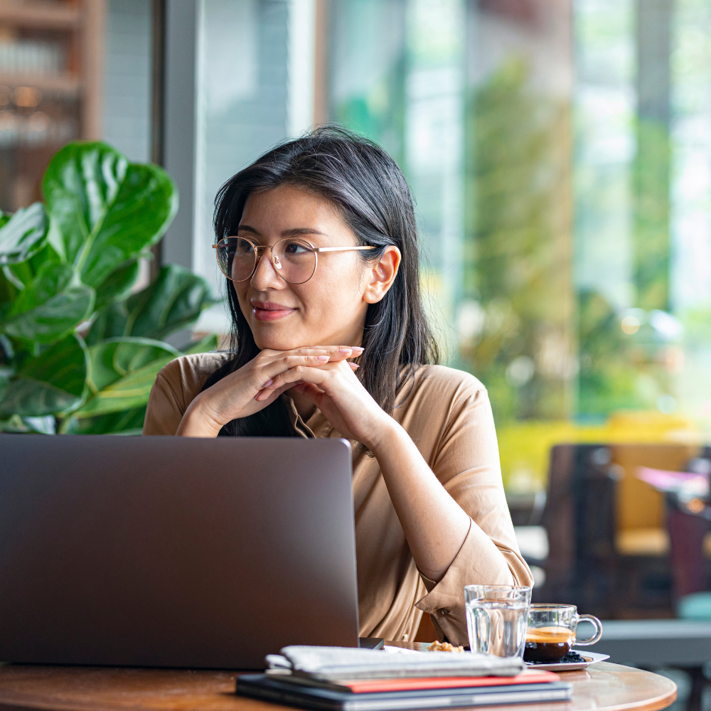 woman working at table